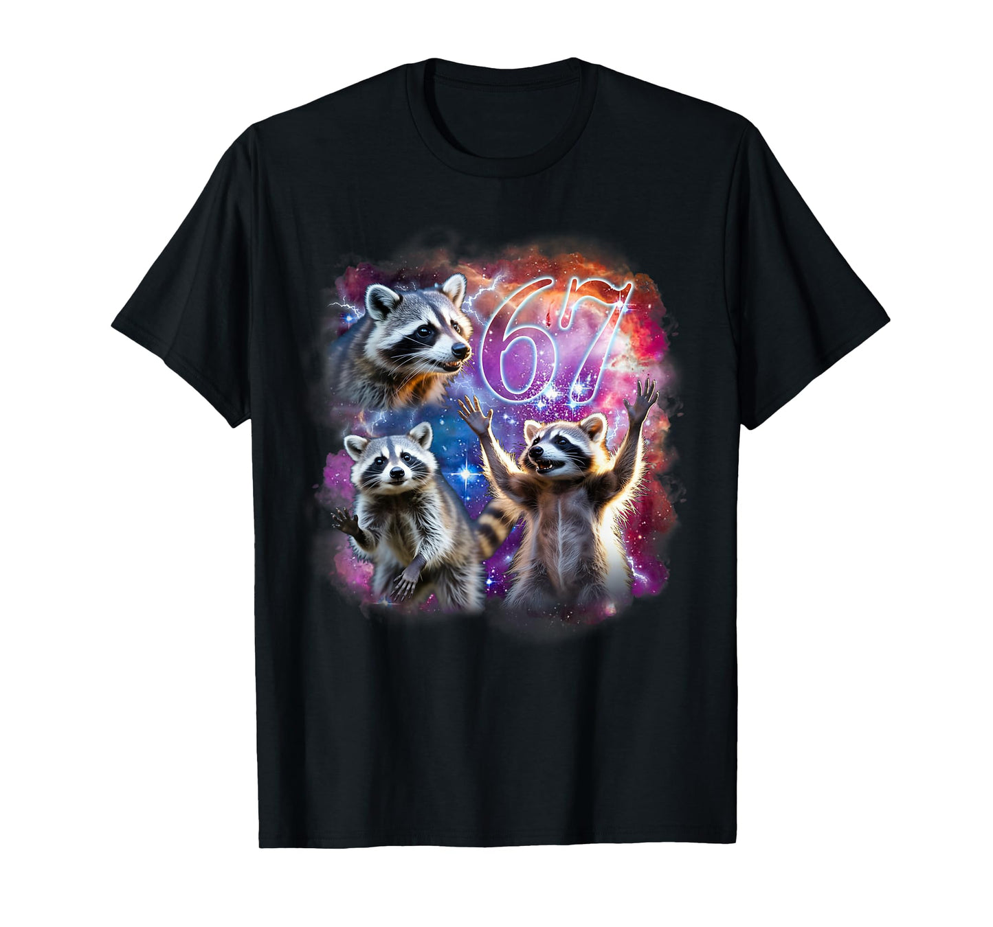 Funny 67 Meme Racoon Howling at The Moon Six Seven Meme T-Shirt