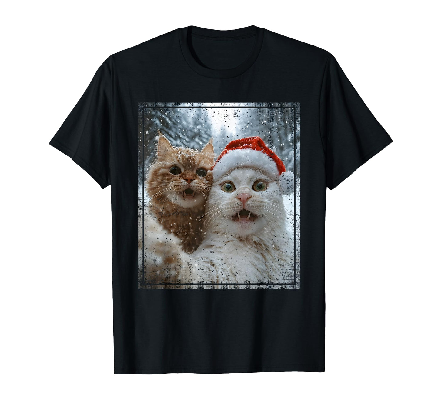 Funny Christmas Cat Selfie Santa Hat Design T-Shirt