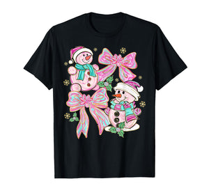 Pink Coquette Snowman Christmas Cute Holiday Design T-Shirt