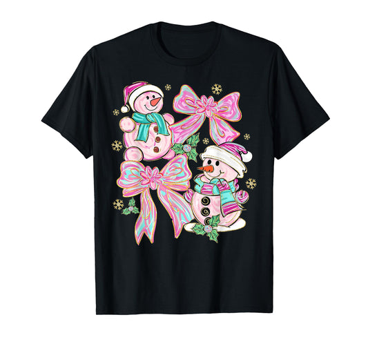 Pink Coquette Snowman Christmas Cute Holiday Design T-Shirt