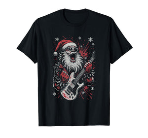 Christmas Santa Claus Playing Guitar Rock n Roll Music Lover T-Shirt