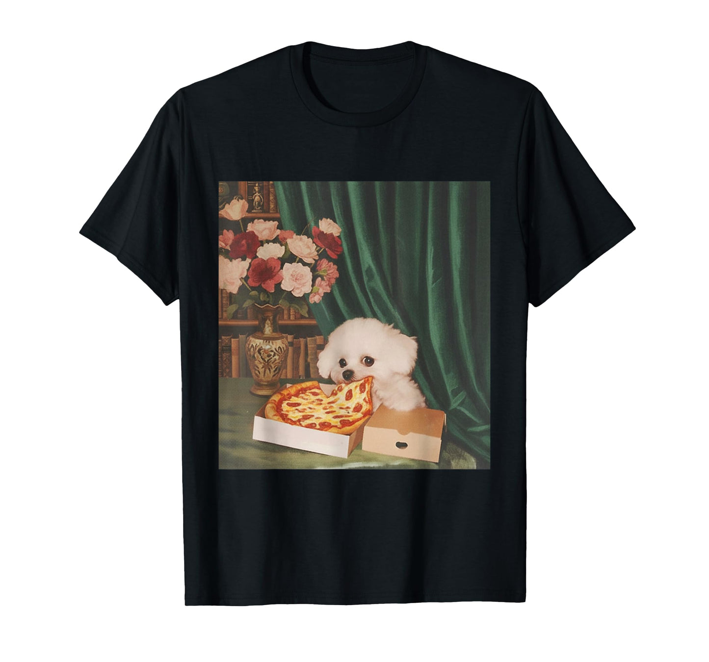Retro Vintage Dog Eating Pizza Funny Dog Meme Men Women Kids T-Shirt