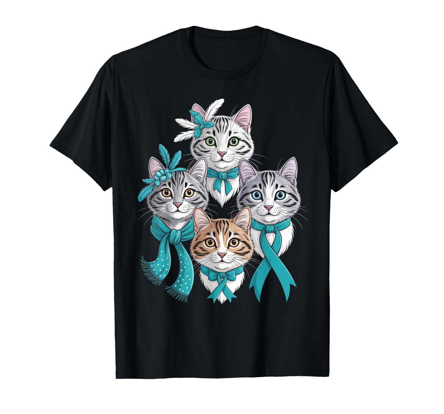 Cervical Cancer Awareness Month Cats with Teal Ribbon 2026 T-Shirt