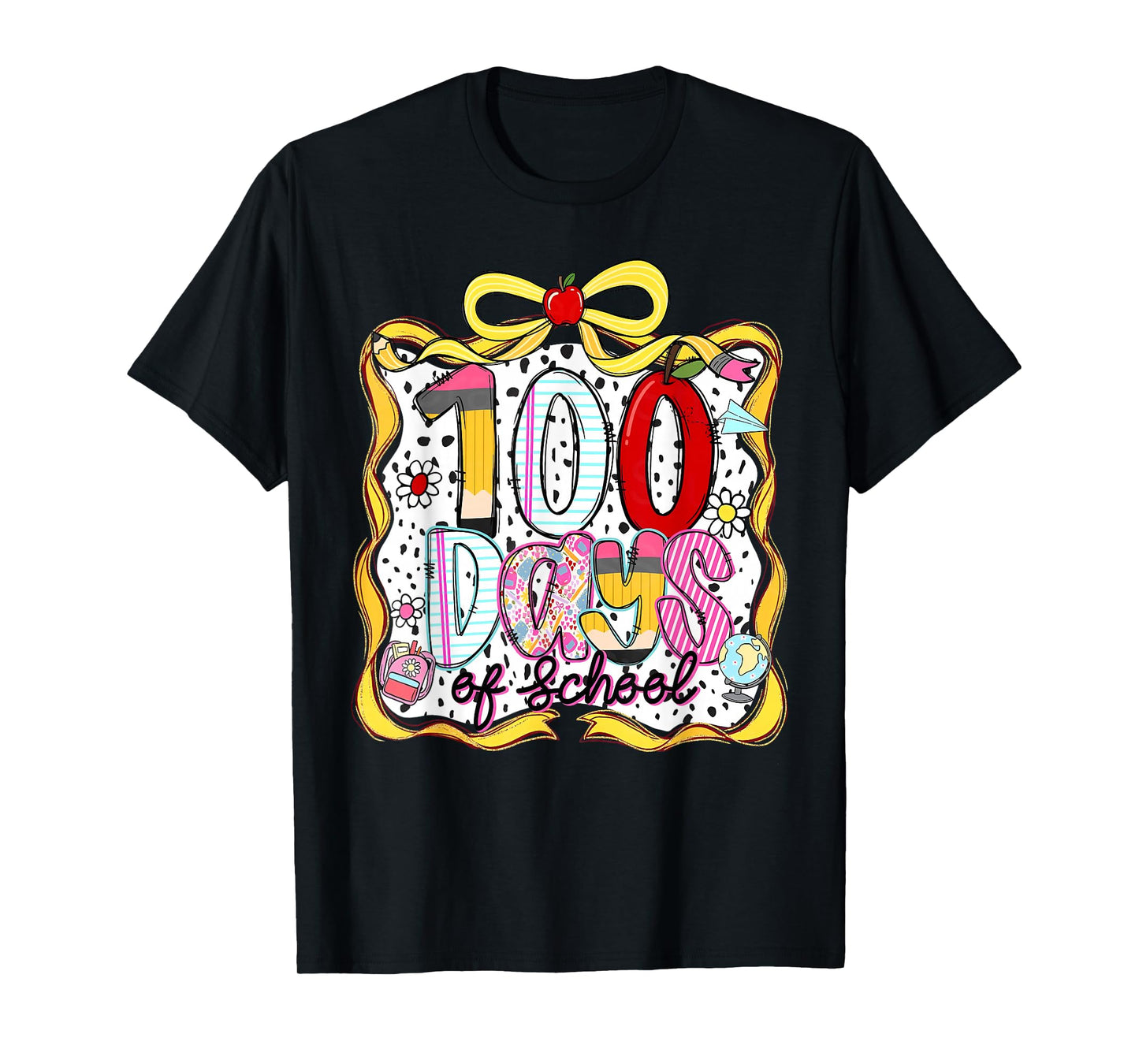 Coquette Bow 100 Days of School Student Teacher Kids Retro T-Shirt