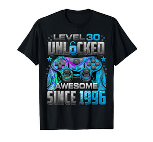 Level 30 Unlocked Awesome Since 1996 30th Birthday Gaming T-Shirt