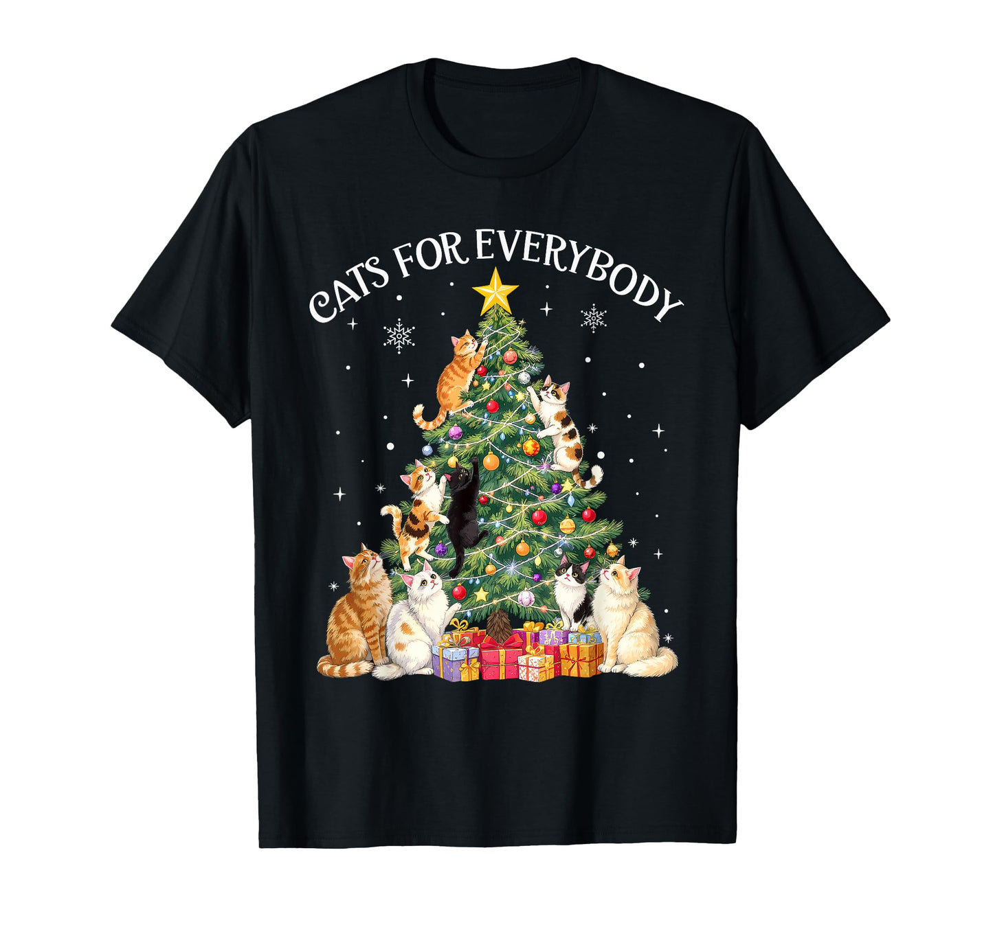Cats for Everybody Christmas Cat Lover Funny Xmas Tree Light T-Shirt