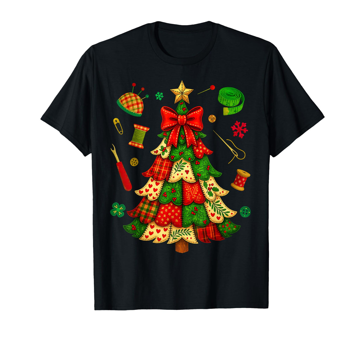 Christmas Tree Patchwork Quilting Quilter Sewing Lover Women T-Shirt