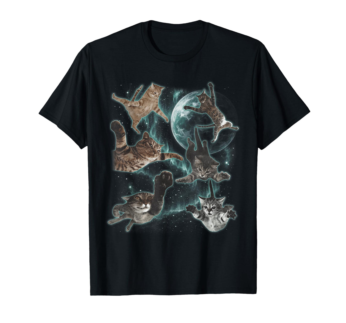 Cats Flying in Galaxy Vintage 90s Funny Galaxy Cat in Space T-Shirt