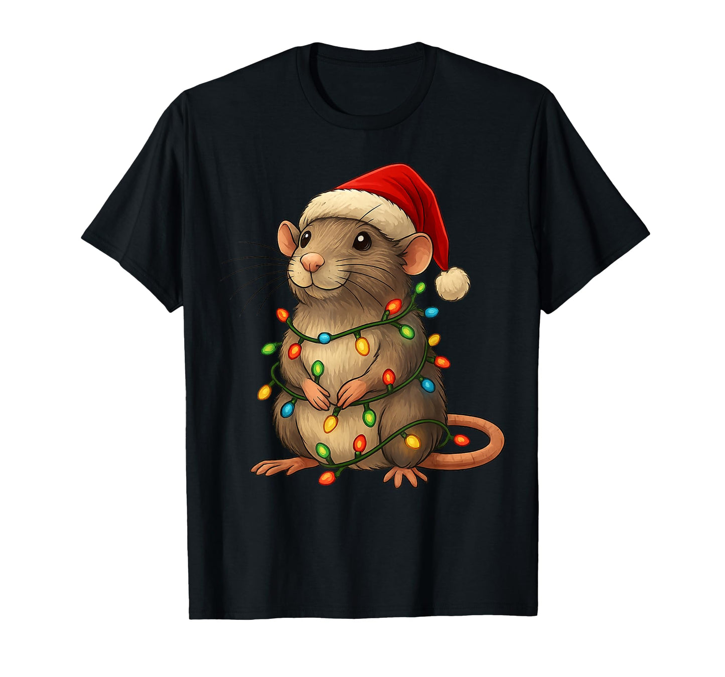 Rat Christmas Pajama Funny Xmas Lights Animals Lover Women T-Shirt