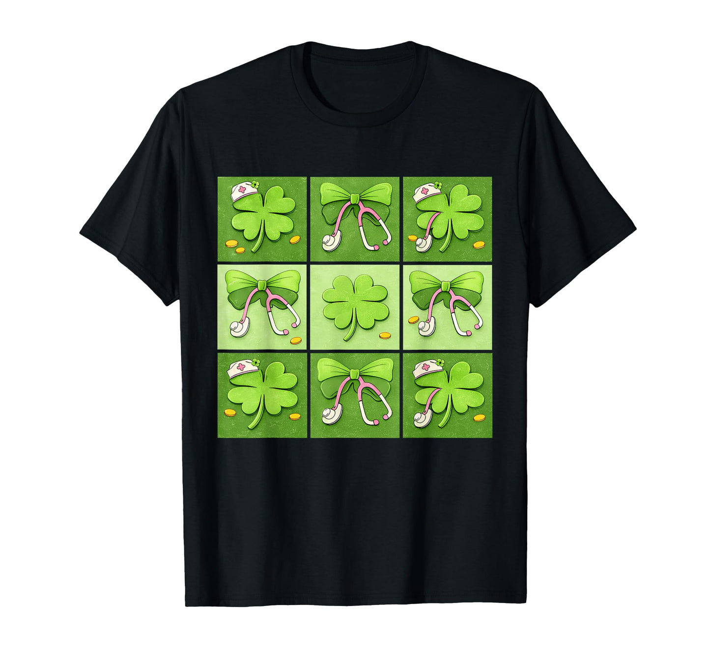 Cute Coquette Bow Shamrocks Nurses St. Patrick's Day Girls T-Shirt