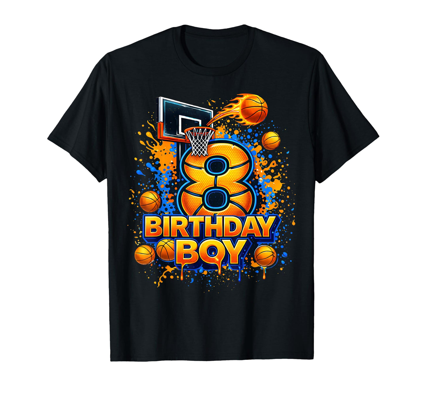 8th Birthday Boy Basketball Birthday 8 Year Old Boys Kids T-Shirt
