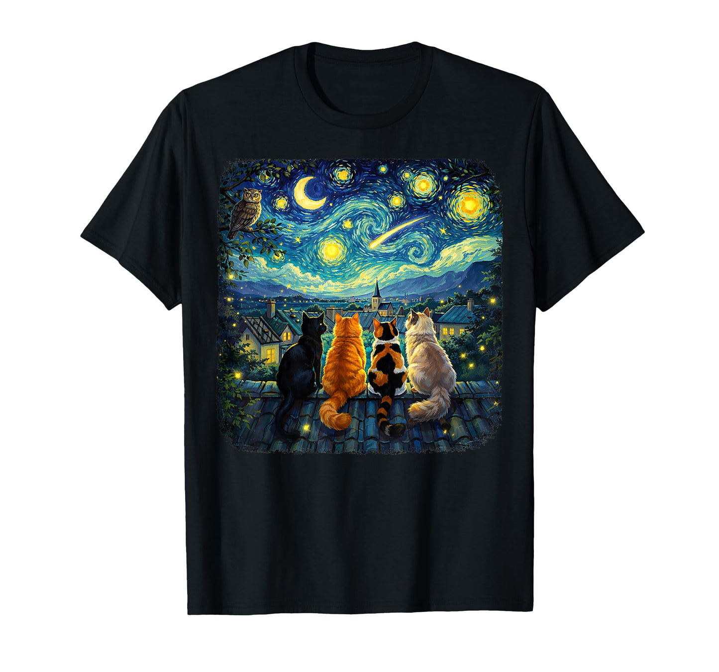 Cat Starry Night Van Gogh Cats Funny Gifts for Men Women Kid T-Shirt