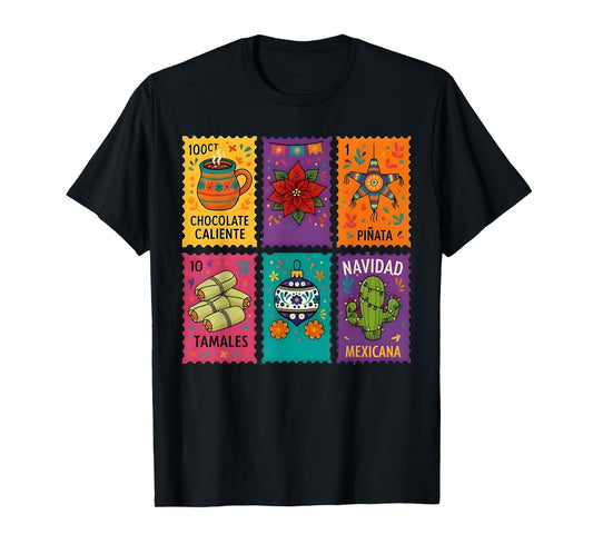 Mexican Christmas Stamps Chocolate Tamales Xmas T-Shirt
