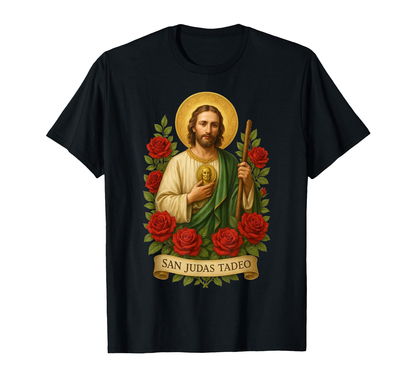 Saint Jude Thaddeus Catholic Art with Red Roses T-Shirt