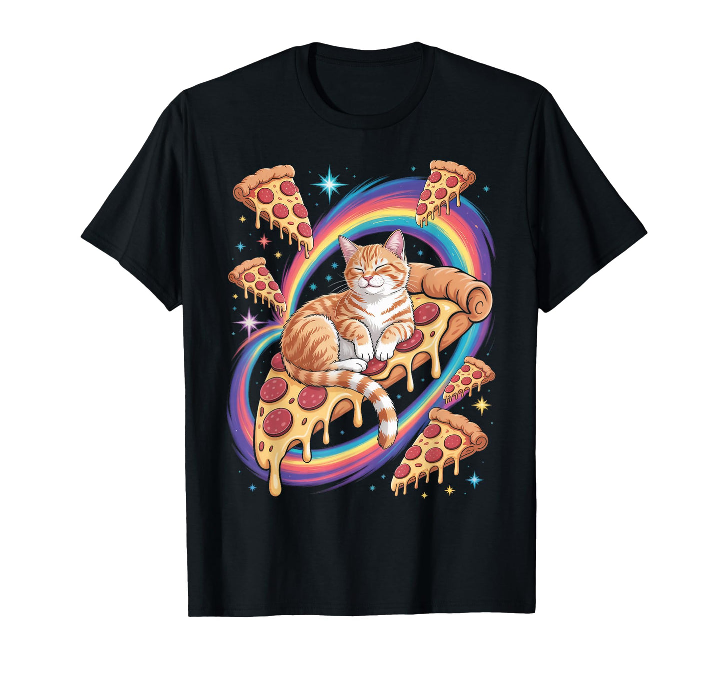 Kawaii Cat Space Planets Alien Pizza Space Cat Astronaut T-Shirt