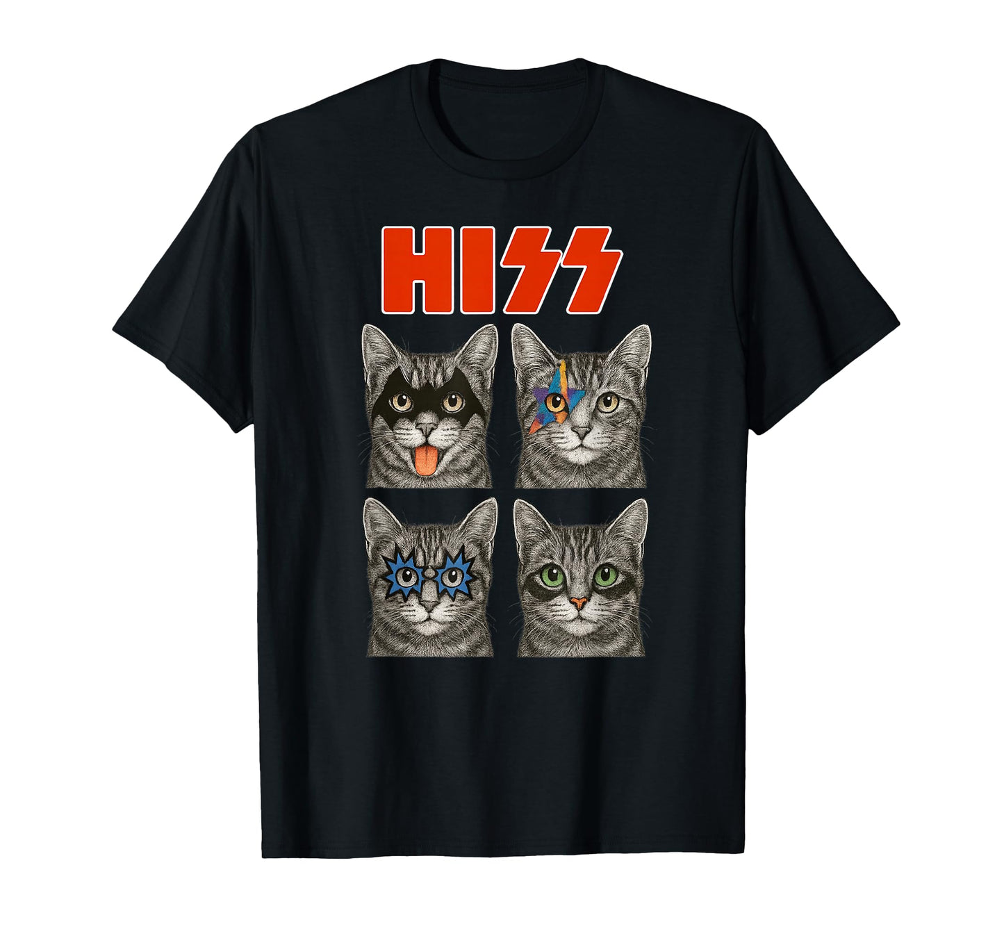 Retro Cat Rock Music Concert Band Funny Guitar Metal 80's T-Shirt