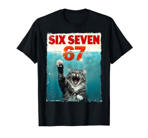 Funny Cat Six Seven 67 Meme Paws Humor Cat 67 Kitten Gift T-Shirt