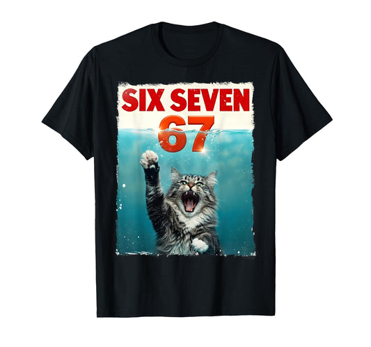 Funny Cat Six Seven 67 Meme Paws Humor Cat 67 Kitten Gift T-Shirt