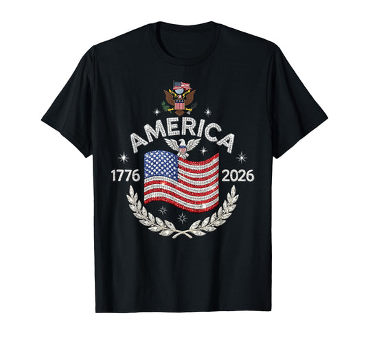 America 1776 2026 Patriotic Eagle USA Flag Vintage T-Shirt