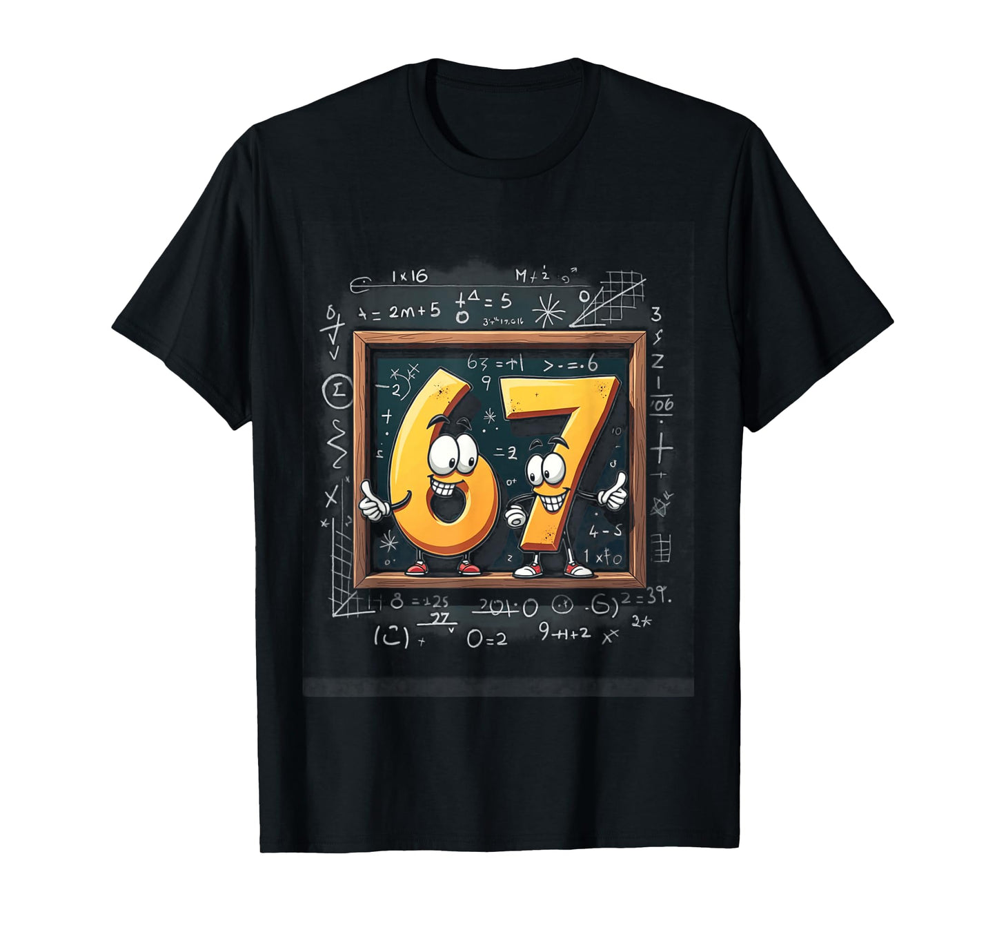 Six Seven Math Meme 67 Chalkboard Cartoon Classroom Humor T-Shirt