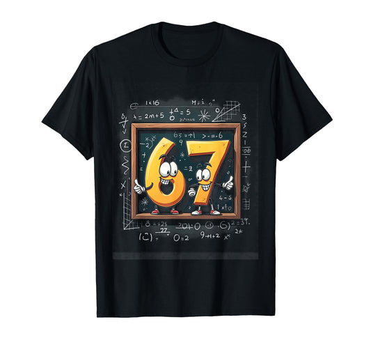 Six Seven Math Meme 67 Chalkboard Cartoon Classroom Humor T-Shirt
