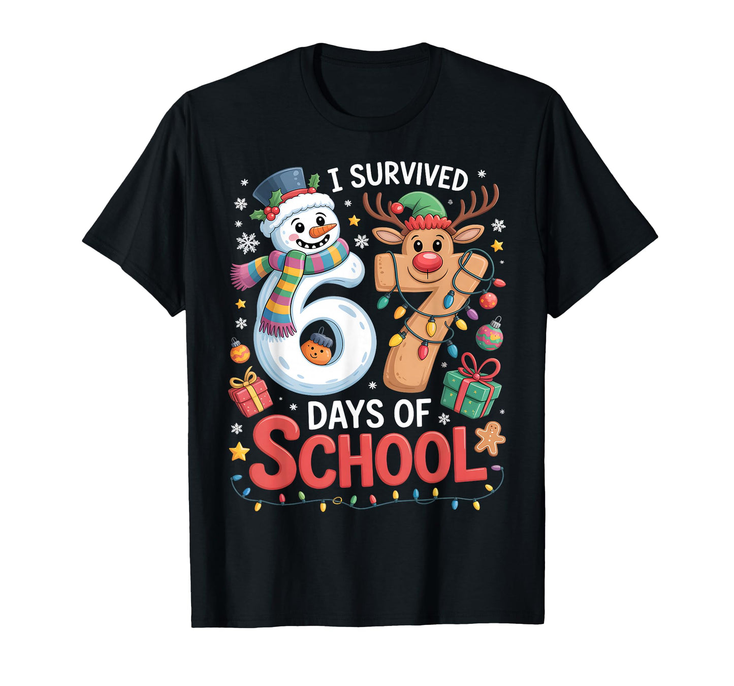 I Survived 67 Days of School Funny Meme Six Seven Christmas T-Shirt