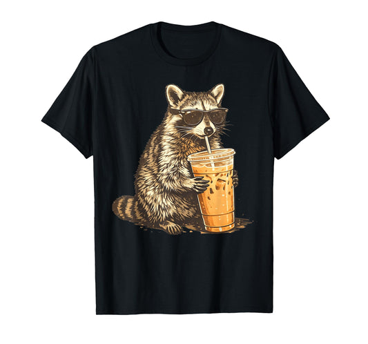 Raccoon Drinking Iced Coffee T-Shirt