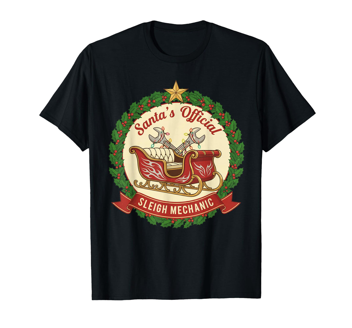 Santa's Sleigh Mechanic Funny Christmas Mechanic Graphic T-Shirt
