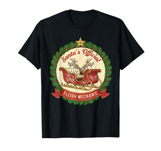 Santa's Sleigh Mechanic Funny Christmas Mechanic Graphic T-Shirt