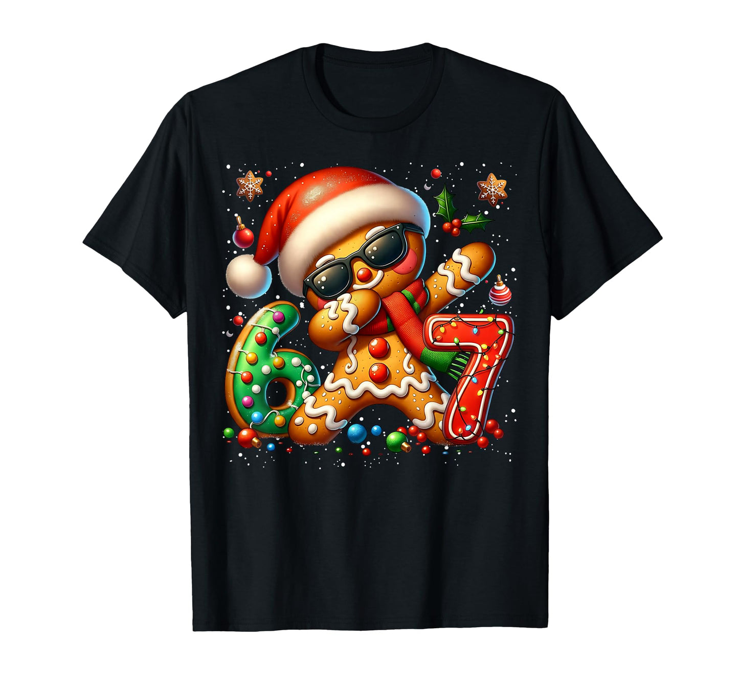 Funny Gingerbread Dabbing Six Seven 67 Meme Christmas Boys T-Shirt