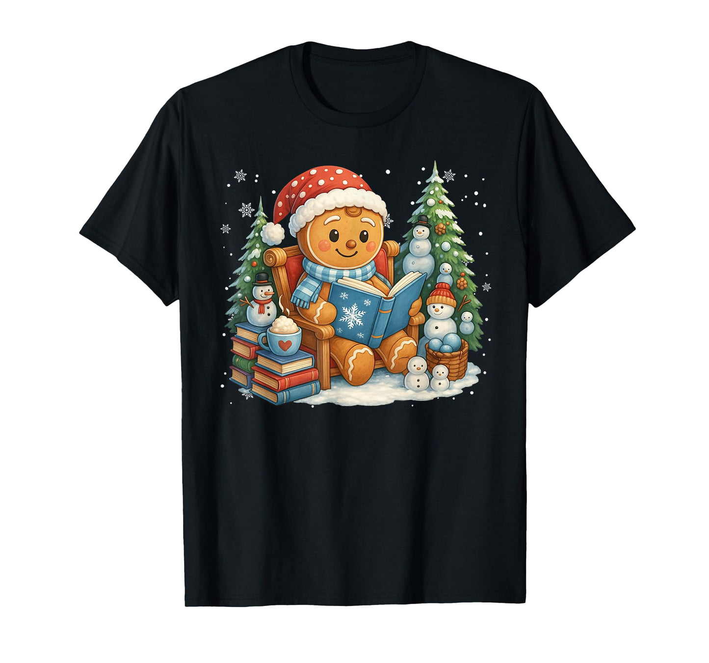 Gingerbread Reading Book Lovers Christmas Bookworm Librarian T-Shirt
