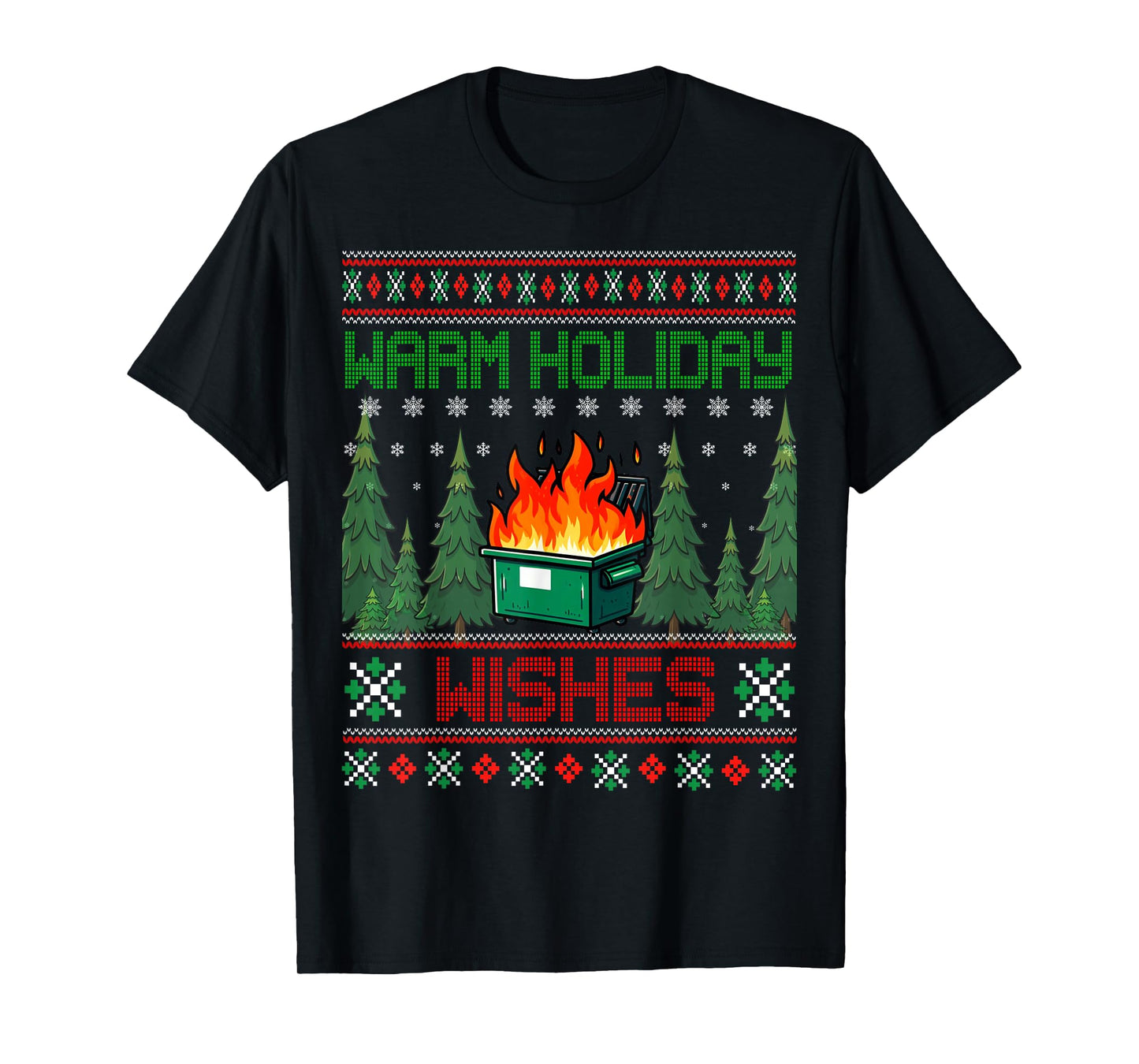 Warm Holiday Wishes Christmas Lights Sweater Dumpster Fire T-Shirt