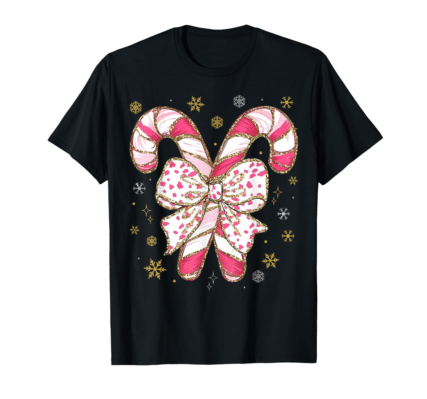 Cute Pink Coquette Bow Candy Cane Christmas Girls Women Kids T-Shirt