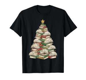 Christmas Book Tree Teacher Book Lover Xmas Librarian T-Shirt