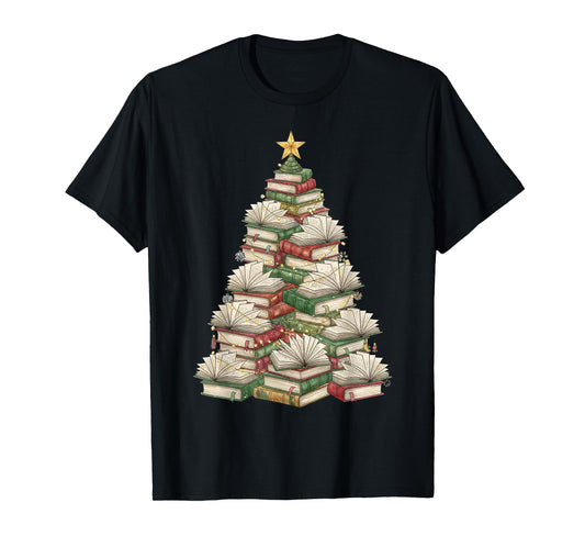 Christmas Book Tree Teacher Book Lover Xmas Librarian T-Shirt