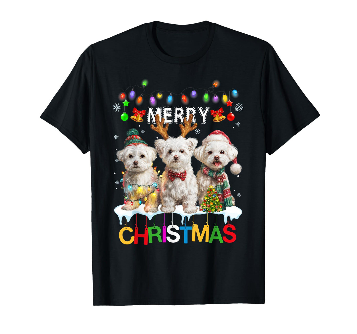 Cute Three Maltese Christmas Women Men Dog Love T-Shirt