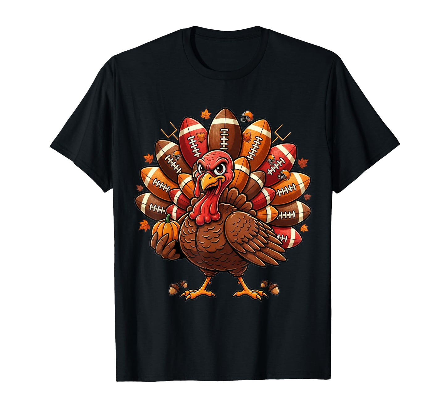 Boys Thanksgiving Football Turkey Men Fall Sports Family T-Shirt
