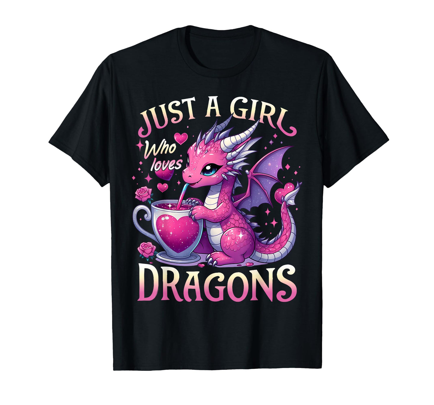 Just A Girl Who Loves Dragons Cute Pink Dragon Heart T-Shirt