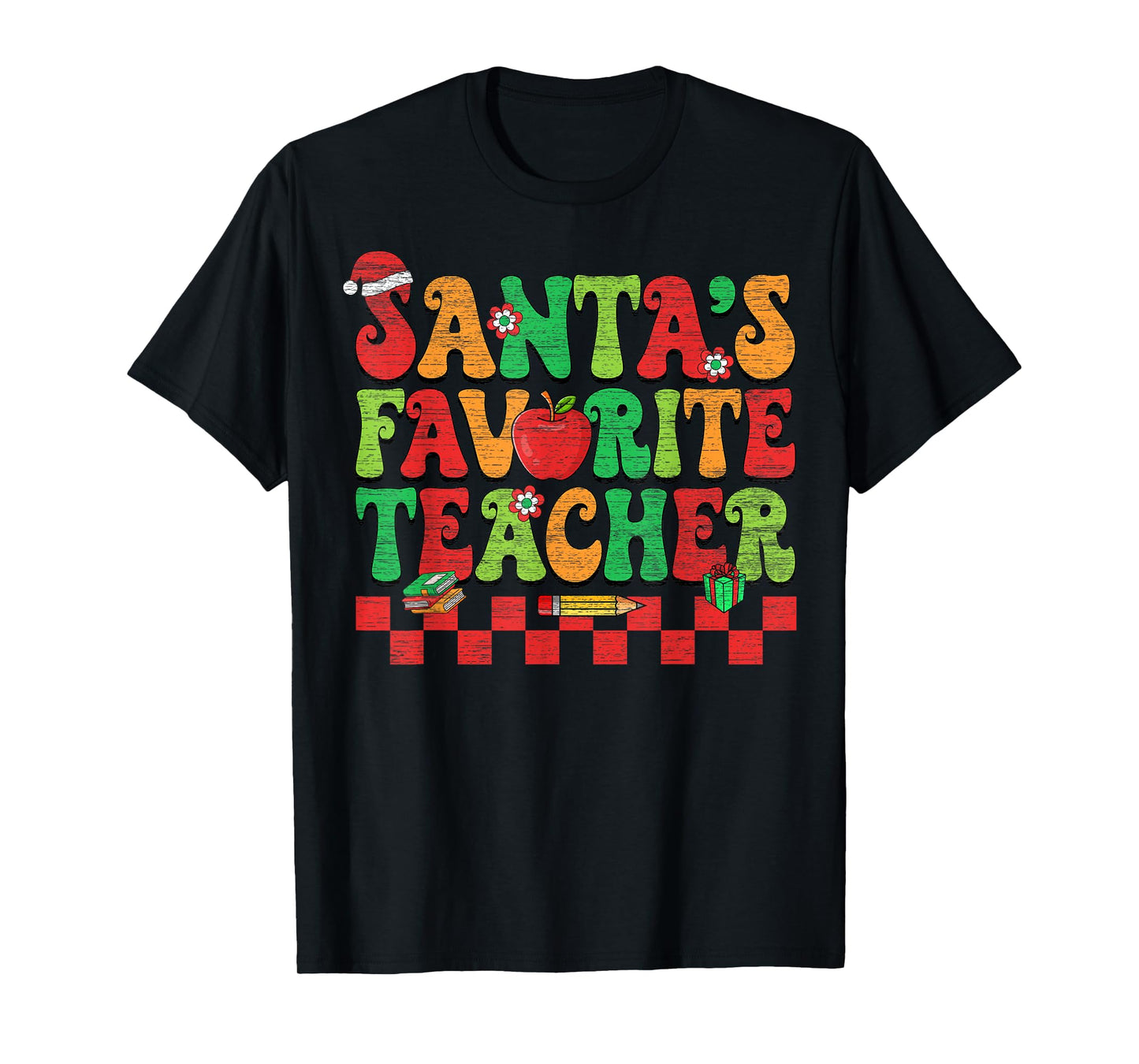 Santas Favorite Teacher Retro Groovy Christmas Xmas Women T-Shirt