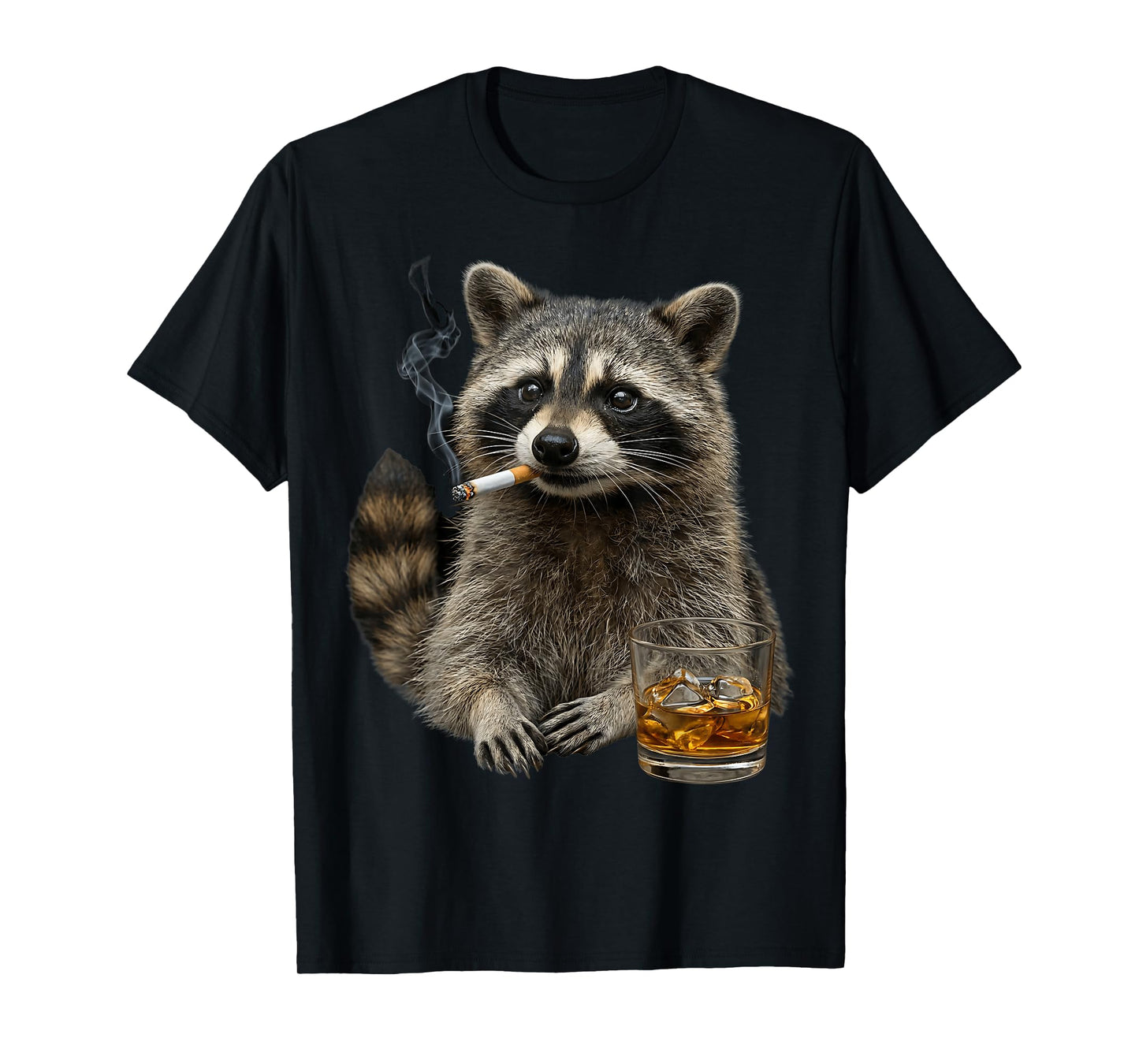 Raccoon Smoking Cigarette Whisky Lover Funny Raccoon T-Shirt