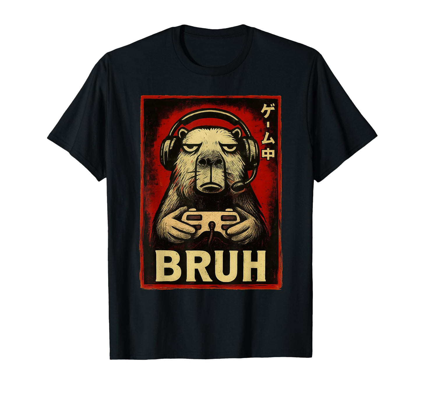 Funny Capybara Gamer Bruh Graphic Tee Men Boys Teens Gaming T-Shirt