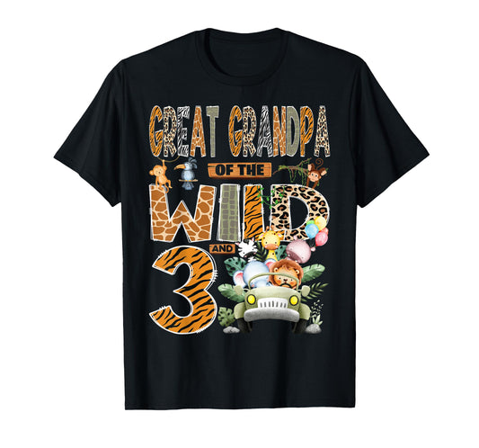 Great Grandpa of The Wild Three 3rd Birthday Boy Safari T-Shirt