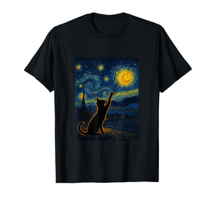 Starry Night Van Gogh Black Cat, Funbibi Cat Dad Gifts T-Shirt