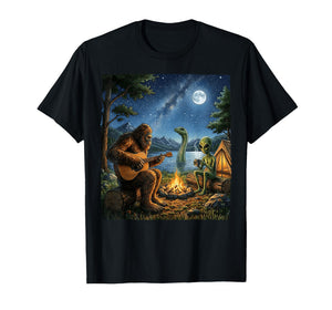 Bigfoot and Alien Loch Ness Campfire Sasquatch Funny Camping T-Shirt