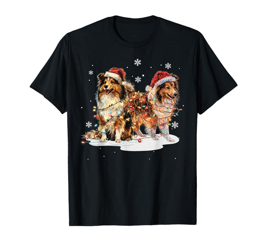Cute Shetland Sheepdog Dog Christmas Lights Xmas Holidays T-Shirt