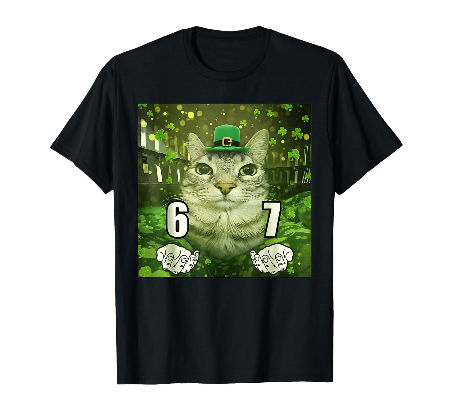 Funny Six Seven Cat St Patrick Day Leprechaun Hat 67 Meme T-Shirt