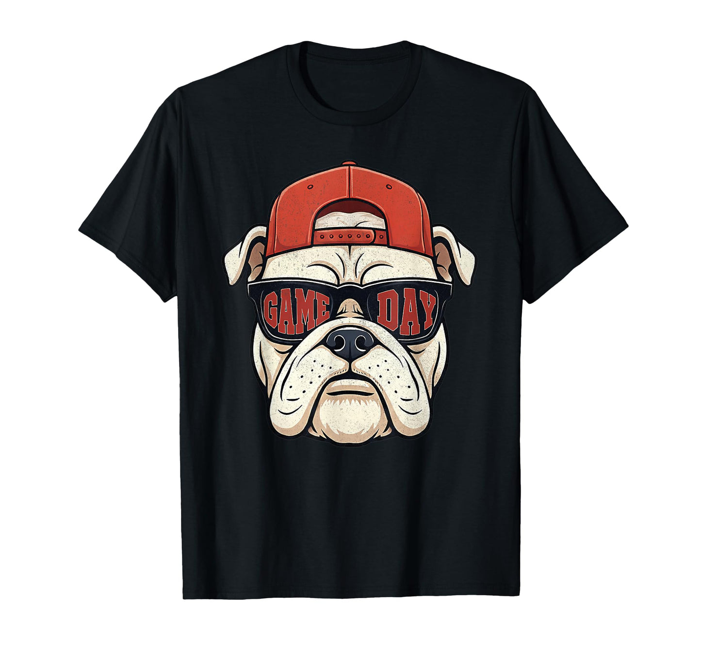Bulldog Animal Graphic with Cap and Sunglasses T-Shirt