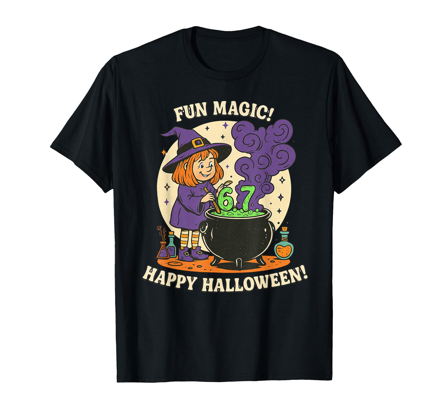 Funny 6 7 Halloween Costume Witch Cute Retro Fun Magic Meme T-Shirt