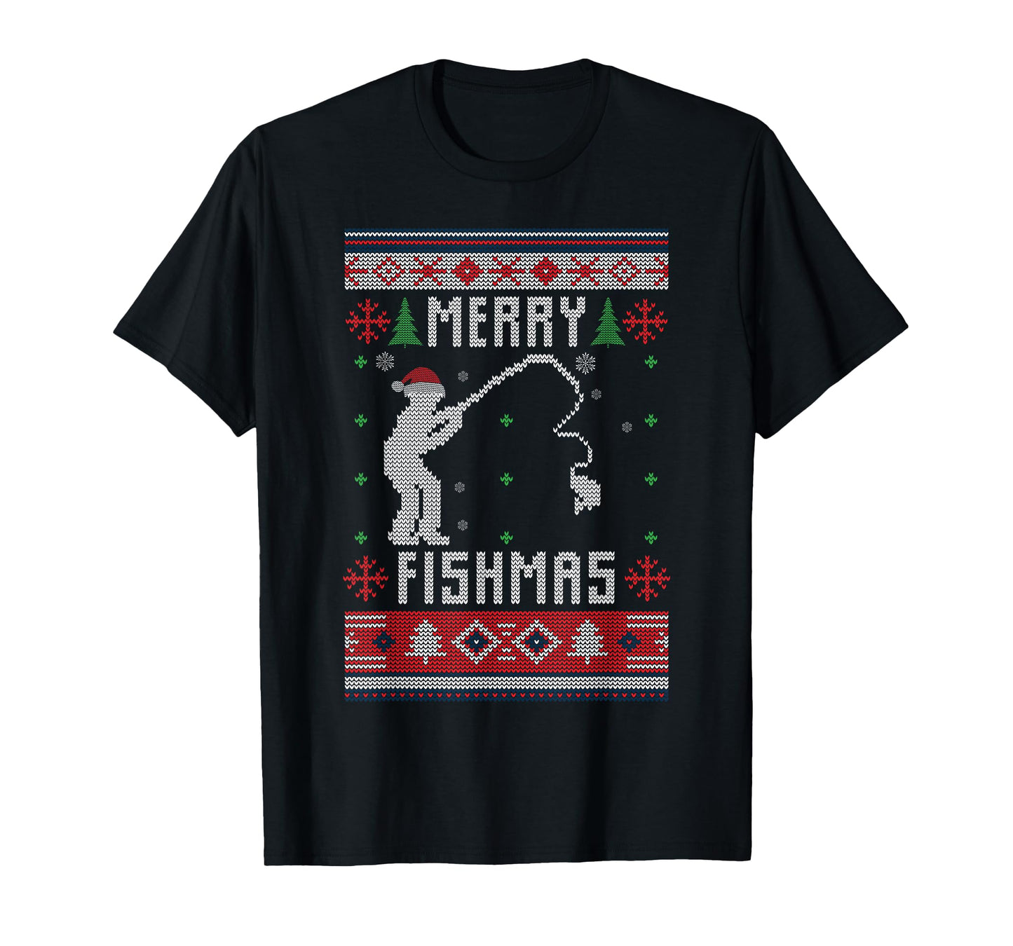 Merry Fishmas Ugly Sweater Ugly Fishing Christmas Sant Hat T-Shirt