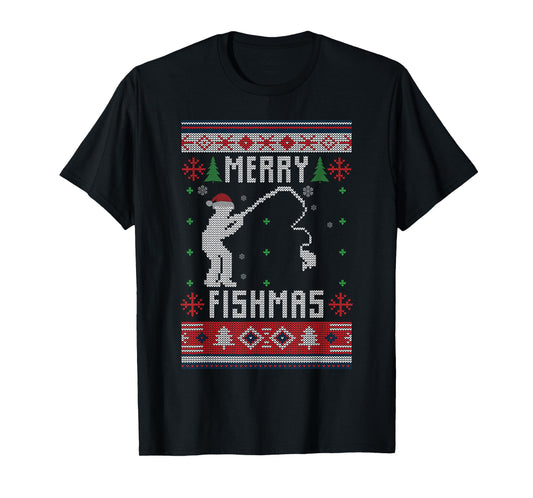 Merry Fishmas Ugly Sweater Ugly Fishing Christmas Sant Hat T-Shirt